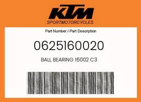0625160020 Ktm Genuine Ball Bearing 16002 C3 -