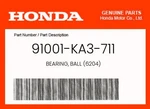 Honda Genuine Bearing, Ball (6204) 91001-KA3-711. Fixed Price $31.03.