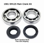 81 RM125 Main Crank Bearings & Seals 09262-25070-0A0 09262-22025 09283-20034. Fixed Price $31.00.