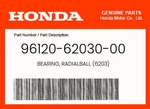 Honda Genuine Bearing, Radialball (6203) 96120-62030-00. Fixed Price $18.31.