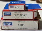 Skf Explorer Steel Ball Bearings 6001 (078R), 6206 NR/C3 (156R), 6308 (038S). Fixed Price $70.00.