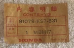91079-KS7-832 Honda Needle Bearing (18X24X16). Fixed Price $8.00.