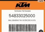 Ktm Genuine Ball Bearing TM-SC05C20C4 Ntn 54833025000. Fixed Price $74.99.